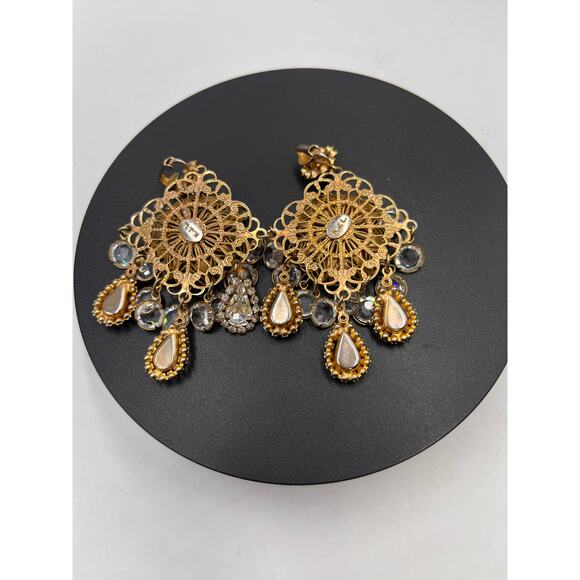 Kenneth Jay Lane 1960’s‎ Signed Filigree Crystal Chandelier Clip Runway Earrings - Picture 5 of 10